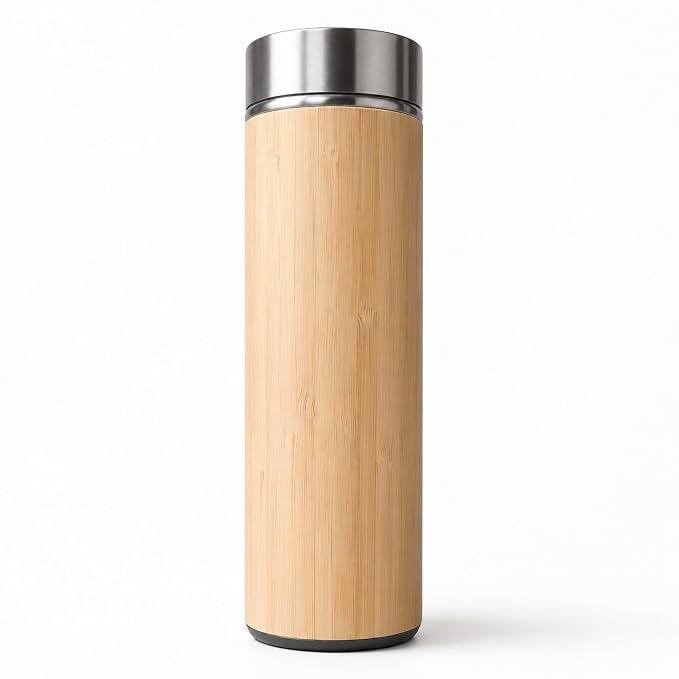 Premium Bamboo Steel Bottle 500ml | Stylish Leak-Proof with Tea Strainer